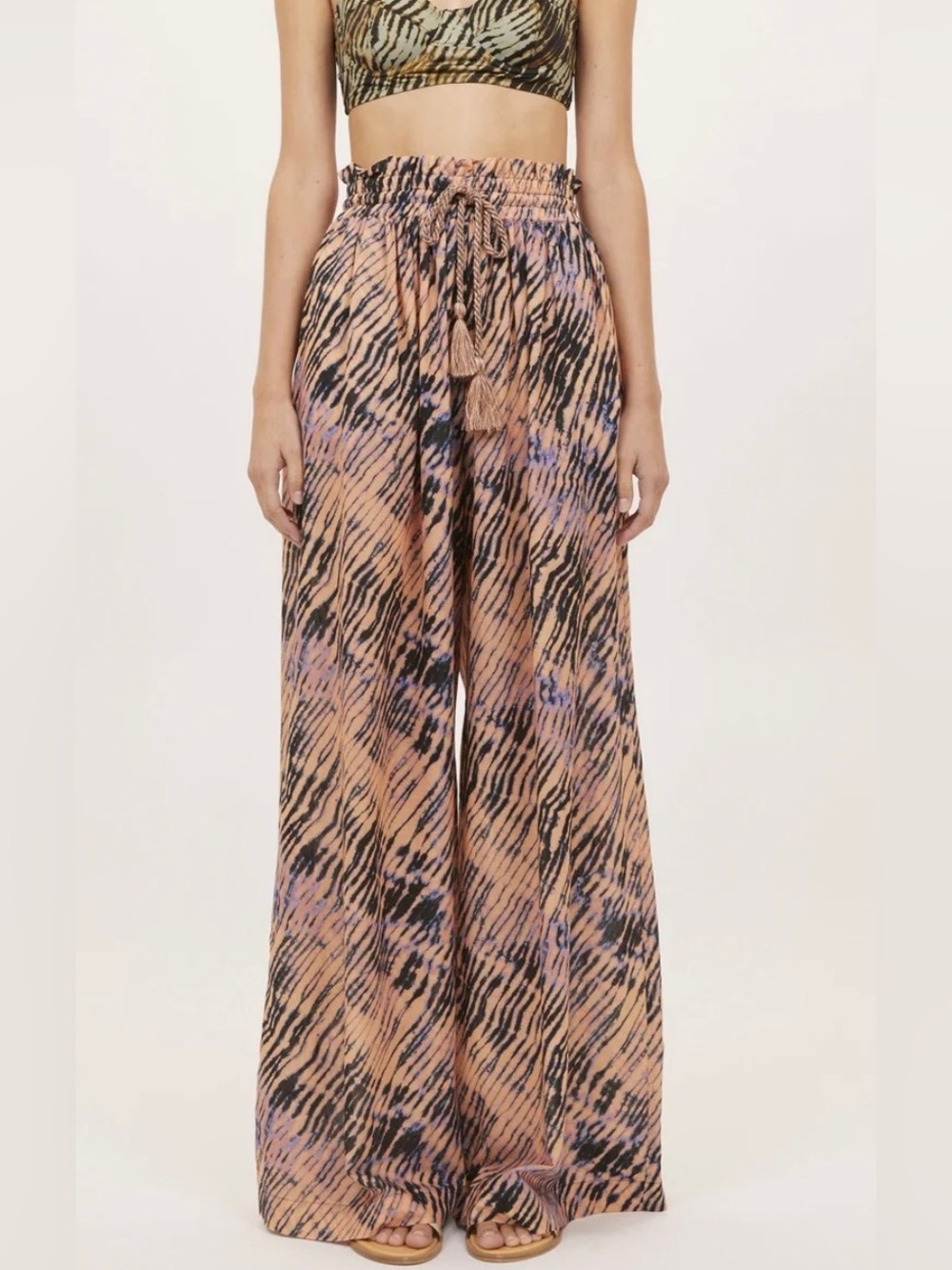 Ulla Johnson Vanessa Drawstring Pants Wide Leg Fig Multi Print